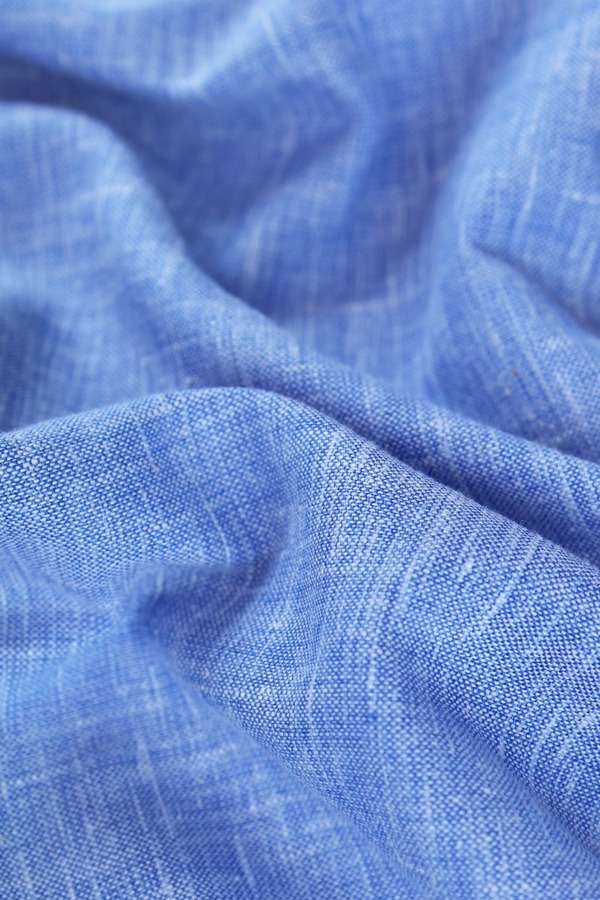 Guayamisa Manga Corta De Lino Azul Jaspe Con Alforza Para Hombre